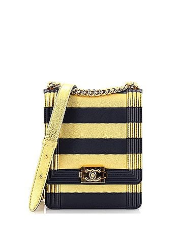 Chanel Paris-New York North South Boy Flap Bag Striped Lambskin Small (view 1)
