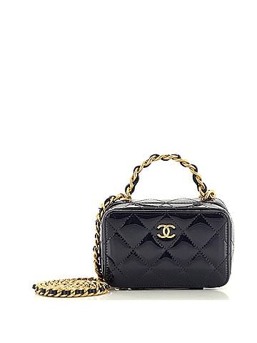 Chanel Woven Chain Top Handle Vanity Case Quilted Patent Mini (view 1)