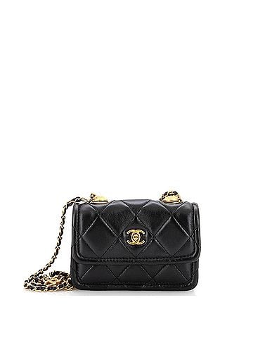 Chanel Button on Top Flap Clutch with Chain Quilted Shiny Lambskin Mini (view 1)
