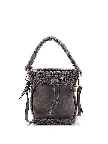 Fendi Logo Mon Tresor Bucket Bag Shearling with Nubuck Mini (view 1)
