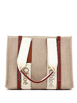 Chloé Woody Logo Tape Detail Tote Canvas with Leather Medium (view 1)