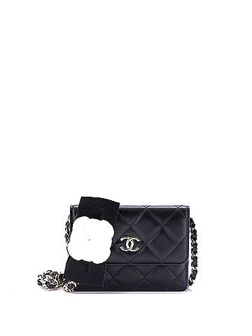 Chanel Camellia Bow Flap Card Holder with Chain Quilted Lambskin (view 1)