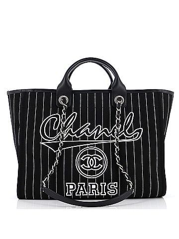 Chanel Deauville Tote Pinstripe Cotton Medium (view 1)