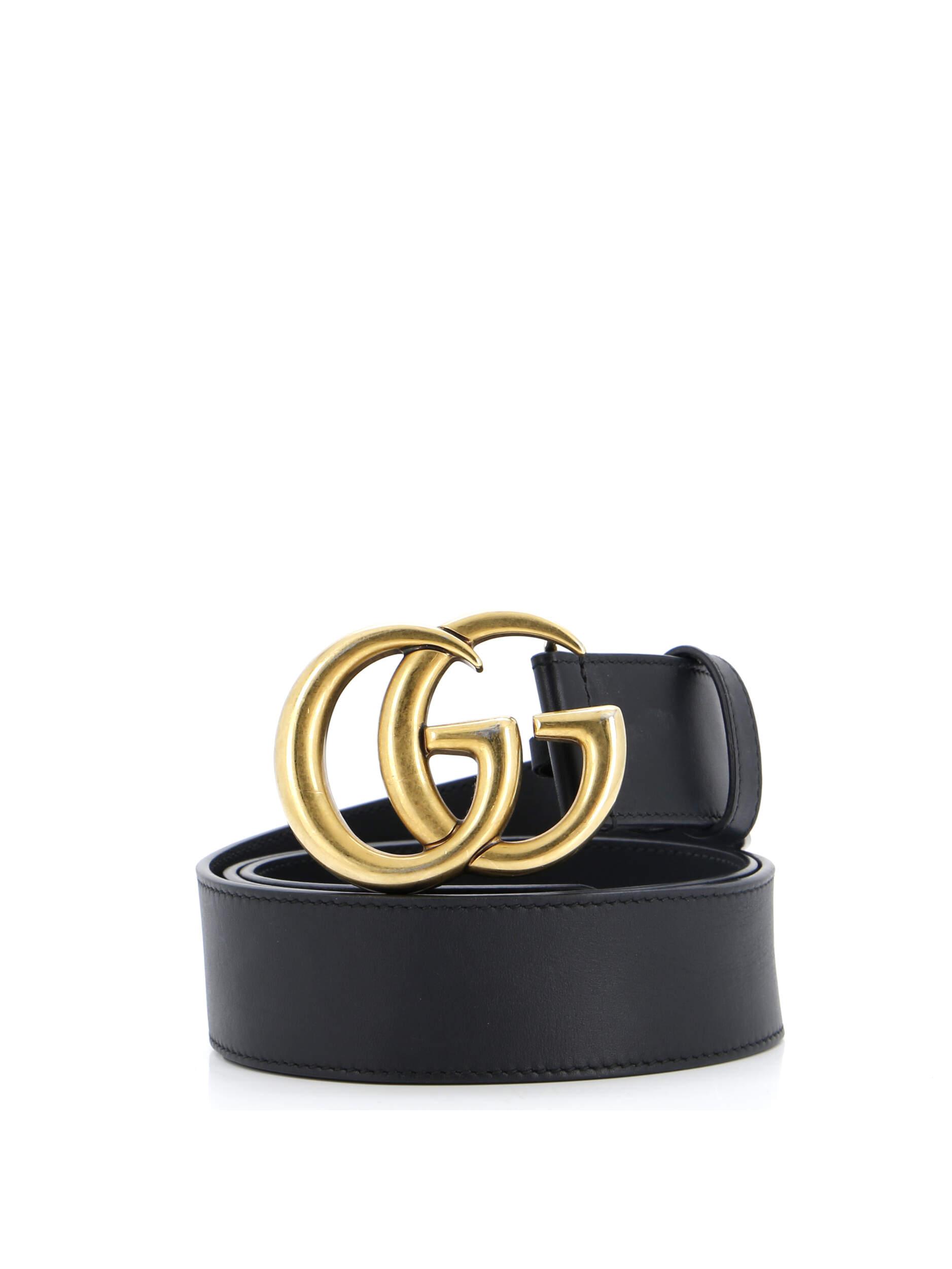 Gucci 100 Leather Black GG Marmont Belt Leather Wide One Size 28