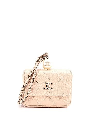 Chanel CC Pearl Coin Card Holder with Chain Quilted Iridescent Caviar (view 1)