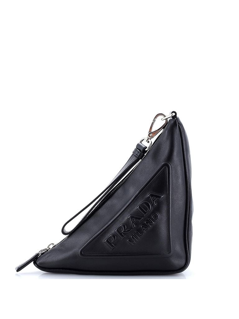 Prada 100% Leather Black Triangle Logo Wristlet Pouch Embossed Leather One size - photo 1