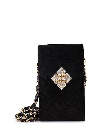 Chanel Diamond Lock CC Phone Holder with Chain Quilted Velvet with Crystals (view 1)