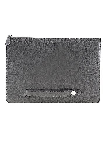 Fendi Selleria Grey Leather Clutch Bag (view 1)