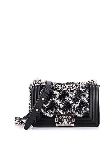 Chanel Boy Flap Bag Lambskin with Quilted Tweed and Sequins Small (view 1)
