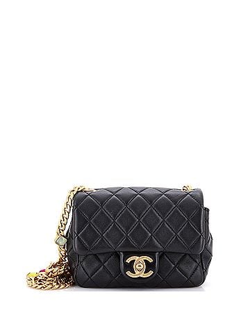 Chanel Pearl Samba Resin Chain Square Flap Bag Quilted Lambskin Mini (view 1)