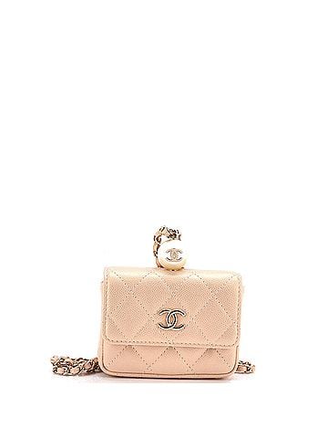 Chanel CC Pearl Coin Card Holder with Chain Quilted Caviar (view 1)