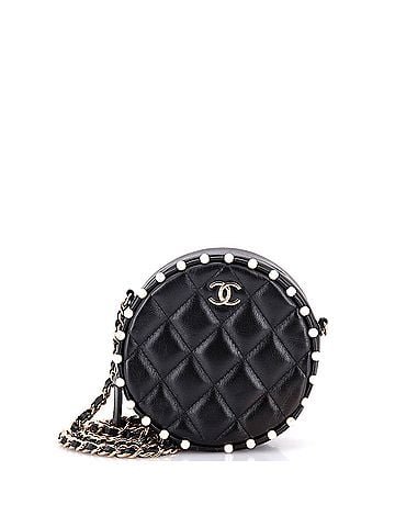 Chanel Round Clutch with Chain Quilted Calfskin with Pearl Detail (view 1)