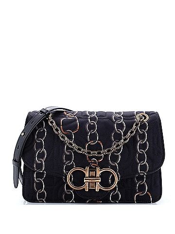 Salvatore Ferragamo Gancini Turnlock Flap Bag Quilted Printed Silk Medium (view 1)