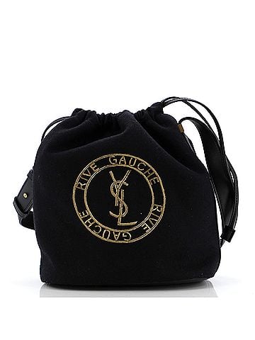 Saint Laurent Rive Gauche Drawstring Bucket Bag Embroidered Wool (view 1)