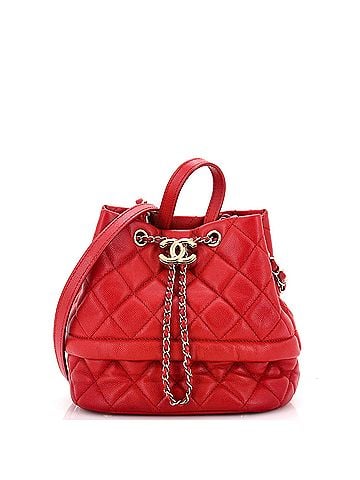 Chanel Rolled Up Drawstring Bucket Bag Quilted Caviar Small (view 1)