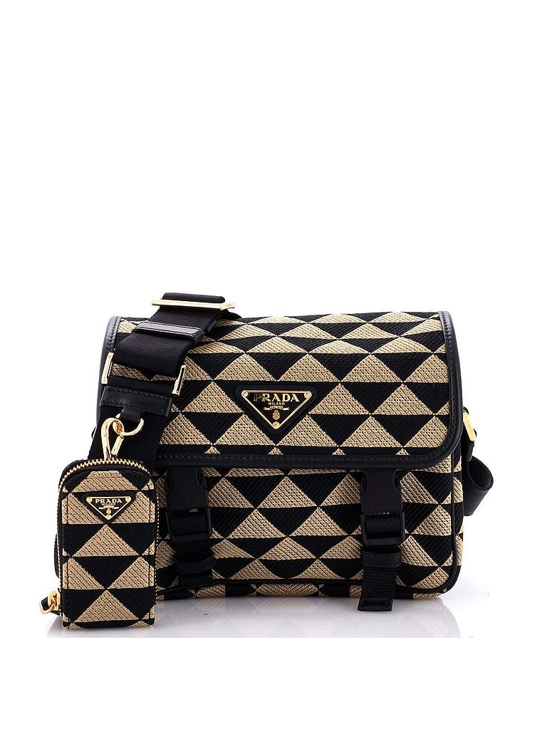 Prada 100% Canvas Plain Tan Black Symbole Flap Zip Messenger Jacquard Small One size - photo 1