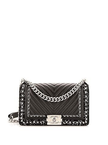 Chanel Jacket Boy Flap Bag Chevron Calfskin with Tweed Old Medium (view 1)