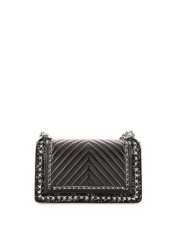 Chanel Jacket Boy Flap Bag Chevron Calfskin with Tweed Old Medium (view 2)