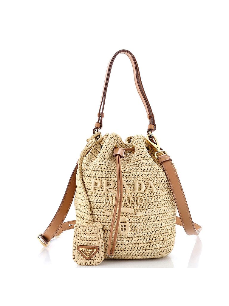 Prada 100% Raffia Tan Logo Bucket Bag Raffia Mini One Size - 16% off ...