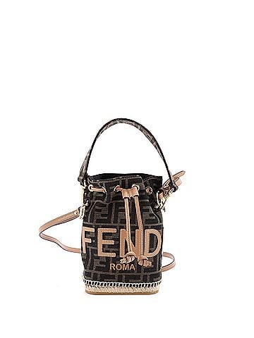 Fendi Logo Mon Tresor Bucket Bag Zucca Canvas with Raffia Mini (view 1)