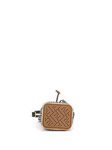 Fendi Logo Mon Tresor Bucket Bag Zucca Canvas with Raffia Mini (view 2)