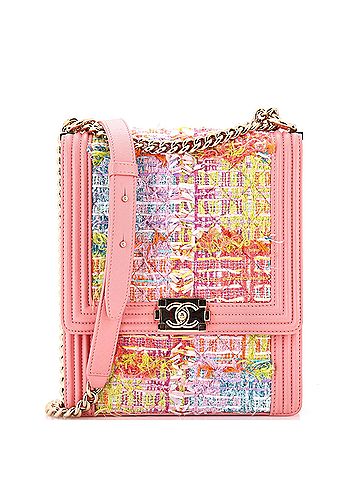Chanel North South Boy Flap Bag Quilted Tweed Large (view 1)