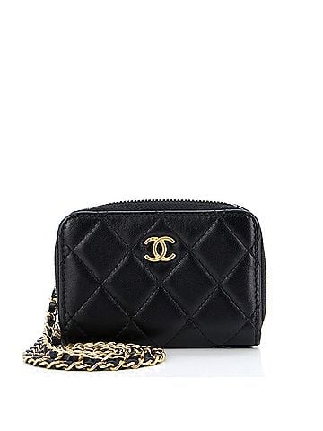 Chanel Pearl Crush Zip Around Card Holder on Chain Quilted Lambskin (view 1)