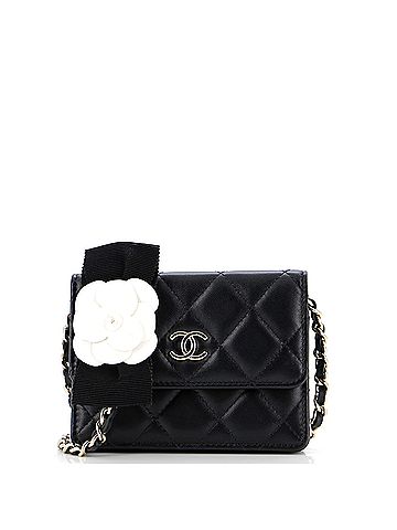 Chanel Camellia Bow Flap Card Holder with Chain Quilted Lambskin (view 1)
