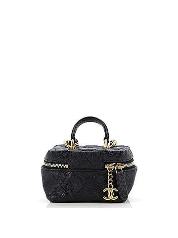 Chanel Top Handle Zip Around Vanity Case with Chain Quilted Caviar Mini (view 2)