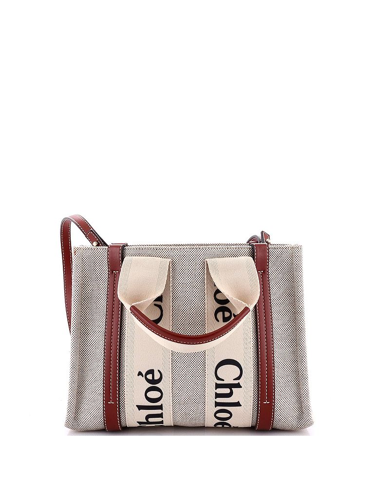 Chloé Tan Brown Woody Convertible Tote Canvas with Leather Small One size - photo 1