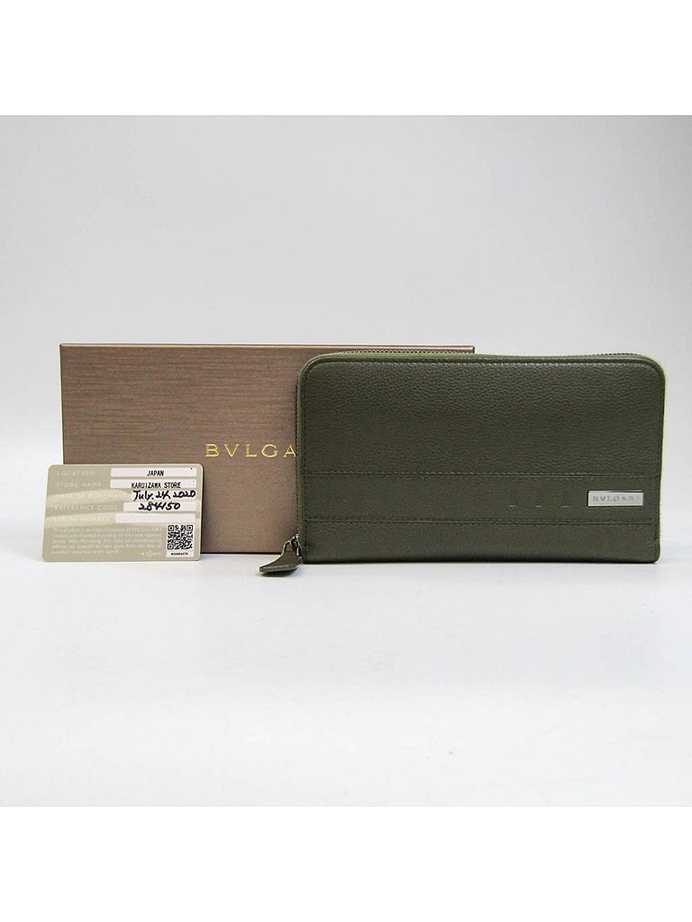 Bvlgari 100% Leather Solid Tan Zip Wallet Khaki Leather Wallet One size - photo 1