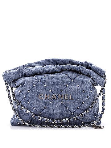 Chanel 22 Chain Hobo Quilted Studded Denim Small (view 1)
