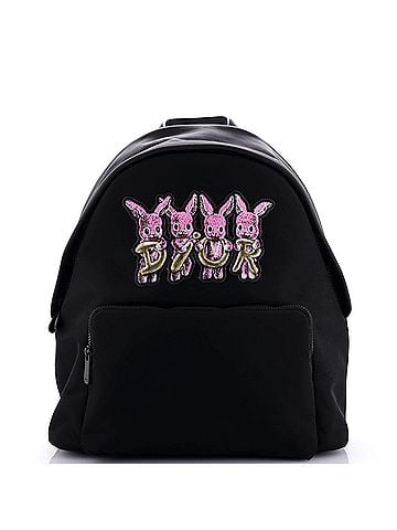 Christian Dior Front Pocket Zip Backpack Embroidered Nylon Medium (view 1)