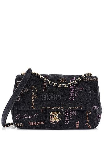 Chanel Denim Mood Flap Bag Logo Printed Quilted Denim Large (view 1)