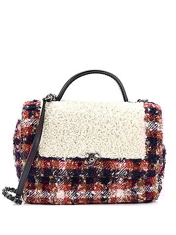 Chanel Top Handle Bag Shearling with Tweed Small (view 1)