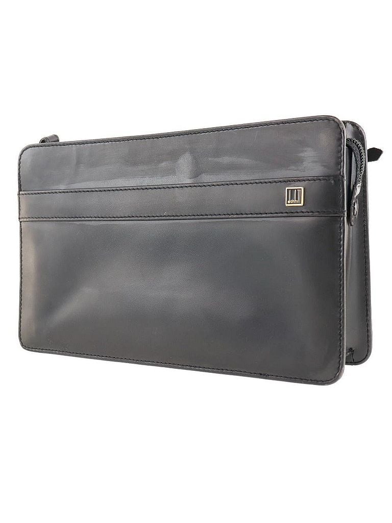 Dunhill 100% Leather Solid Black Black Leather Clutch Bag One size - photo 1