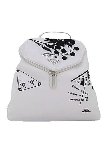 Prada Signaux Printed White Synthetic Backpack Bag (view 1)