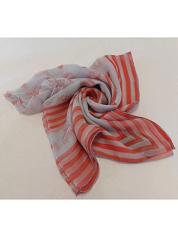 MCM Gray Dawn Silk Jacquard Scarf w/Monogram and Stripes (view 2)