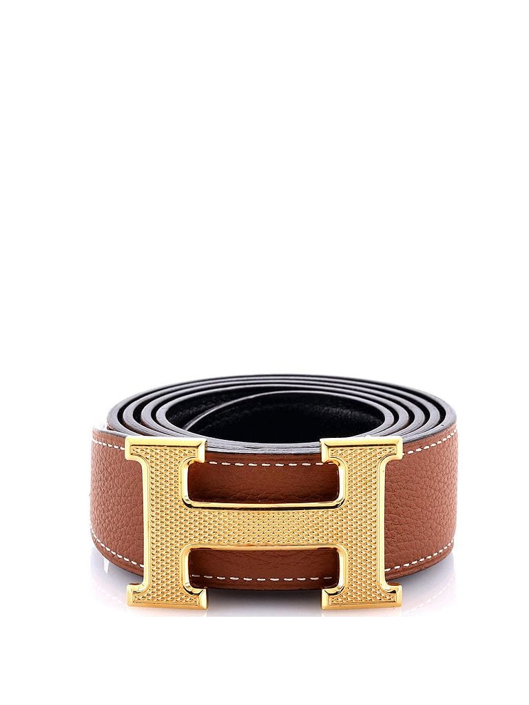 Hermès 100% Leather Brown Constance Reversible Belt Leather with Guilloche Hardware Medium One size - photo 1