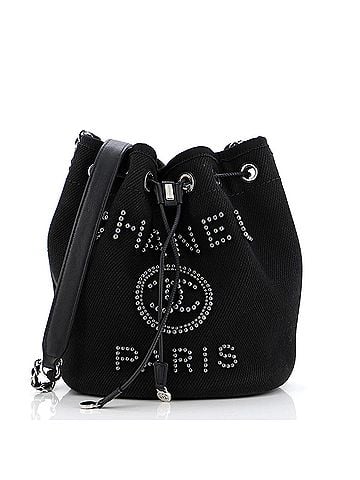 Chanel Deauville Drawstring Bucket Bag Pearl Embellished Canvas Small (view 1)