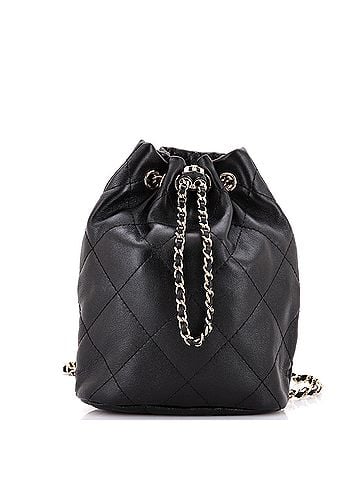 Chanel Logo Script Drawstring Chain Backpack Quilted Shiny Lambskin Small (view 1)
