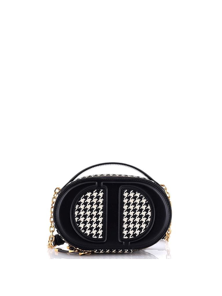 Christian Dior Black White CD Signature Oval Camera Bag Houndstooth Canvas and Leather One size - photo 1