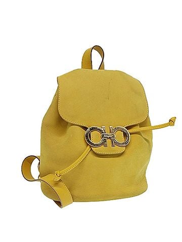 Salvatore Ferragamo Gancini Yellow Suede Backpack Bag (view 1)