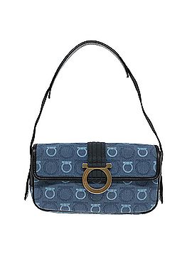 Salvatore Ferragamo Gancini Blue Canvas Clutch Bag (view 1)
