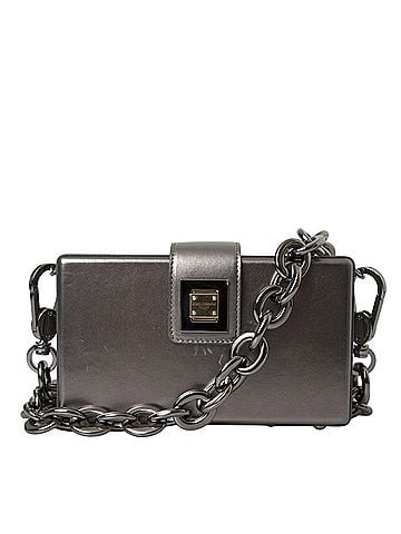 Dolce & Gabbana Basic Metallic Gray Calfskin Leather DG BOX Shoulder Women's Bag (view 1)