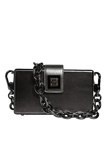 Dolce & Gabbana Basic Metallic Gray DG BOX Leather Shoulder Chain Strap Women's Bag (view 1)