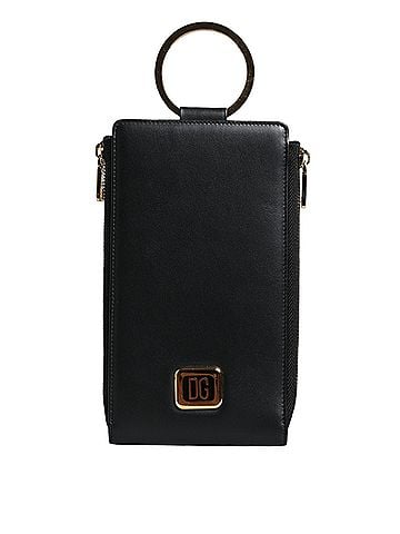 Dolce & Gabbana Basic Black Leather Logo Plaque Neck Strap Card Coin Women's Wallet (view 1)