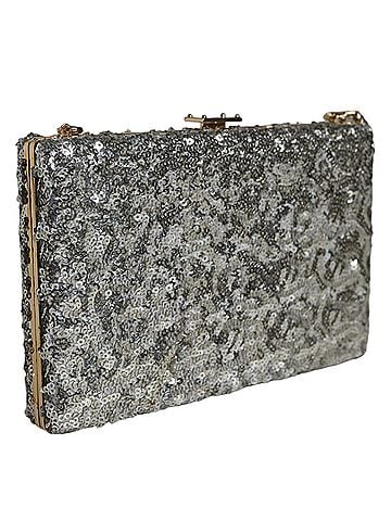 Dolce & Gabbana Basic Silver Sequined Clutch Evening Crossbody Women's Bag (view 2)