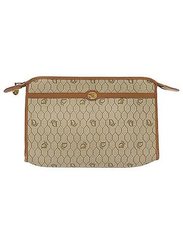 Dior Honeycomb Beige Canvas Clutch Bag (view 1)