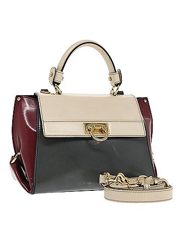 Salvatore Ferragamo Gancini Grey Patent Leather Handbag (view 1)